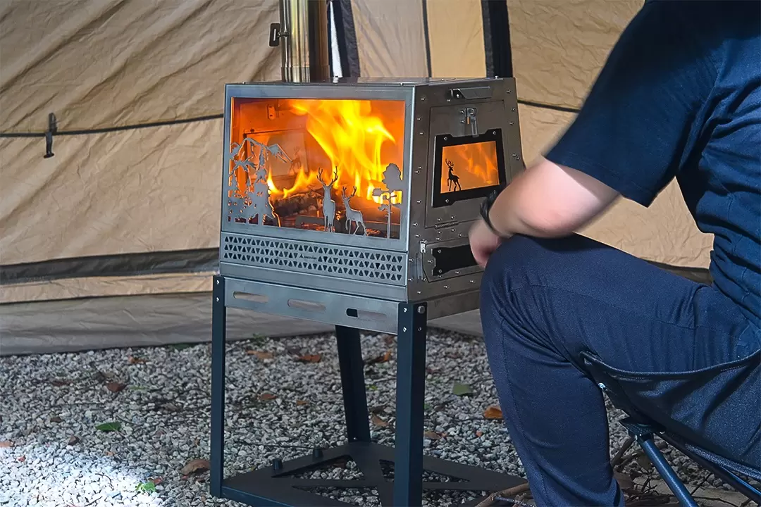 Stufa a tenda trapezoidale in acciaio inox