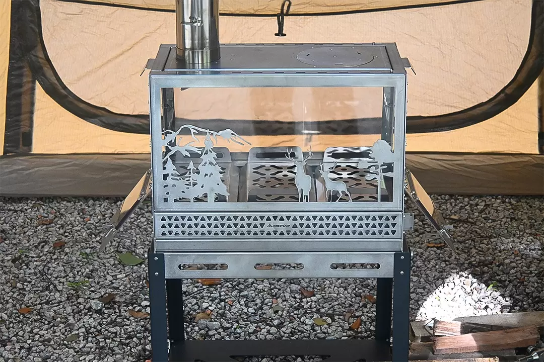 Stufa a tenda trapezoidale in acciaio inox