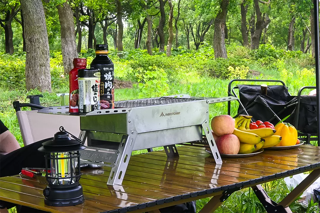 Barbecue a carbone in acciaio inox con manico pieghevole